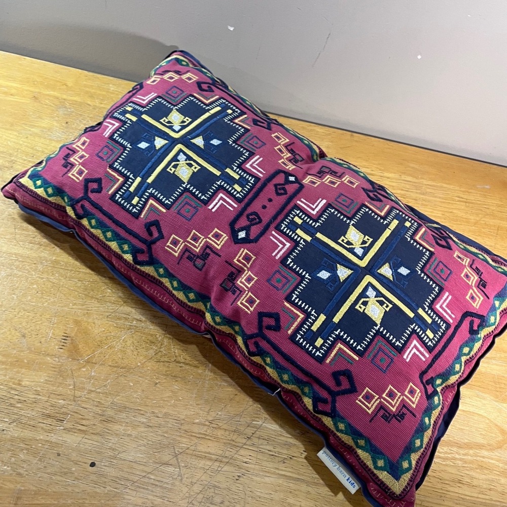 Pottery Barn Kids Lumbar Pillow Burgundy Navy Geometric Embroidered Boho Decor